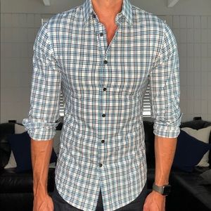 Cross pattern striped button down dress shirt